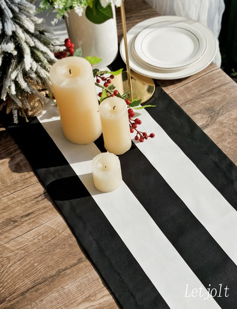Letjolt Black and White Striped Table Runner for Kitchen Decor Black Stripe Tabletop Collection Cotton Canvas Table Runner 90 Inches Beetlejuice Party Decor - Image 2