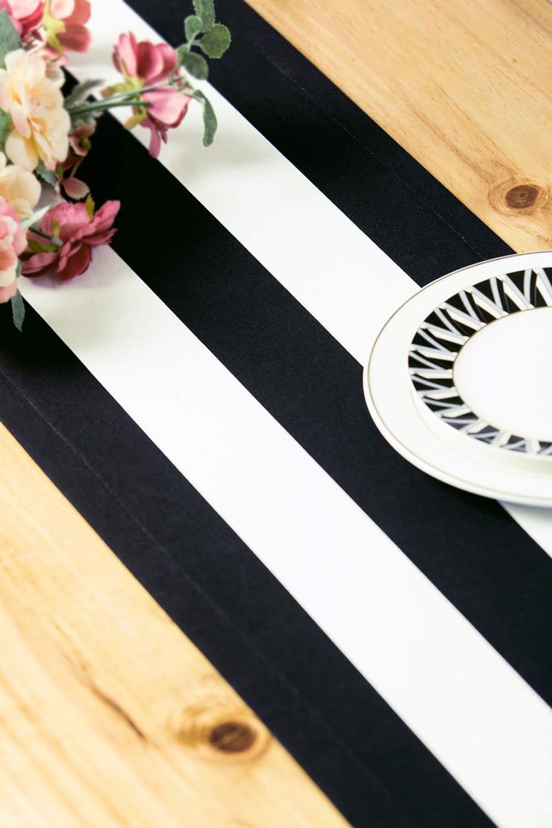 Letjolt Black and White Striped Table Runner for Kitchen Decor Black Stripe Tabletop Collection Cotton Canvas Table Runner 90 Inches Beetlejuice Party Decor - Image 4