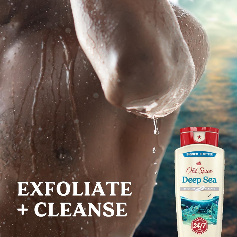 Old Spice Cleansing Body Wash for Men, 24/7 Shower Fresh with Lasting Scent, Exfoliate & Cleanse, Gentle on Skin, Vitamin B3, Deep Sea with Ocean Waves + Kelp Scent, 18 oz (Pack of 4) - Image 3