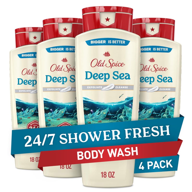 Old Spice Cleansing Body Wash for Men, 24/7 Shower Fresh with Lasting Scent, Exfoliate & Cleanse, Gentle on Skin, Vitamin B3, Deep Sea with Ocean Waves + Kelp Scent, 18 oz (Pack of 4) - Image 1