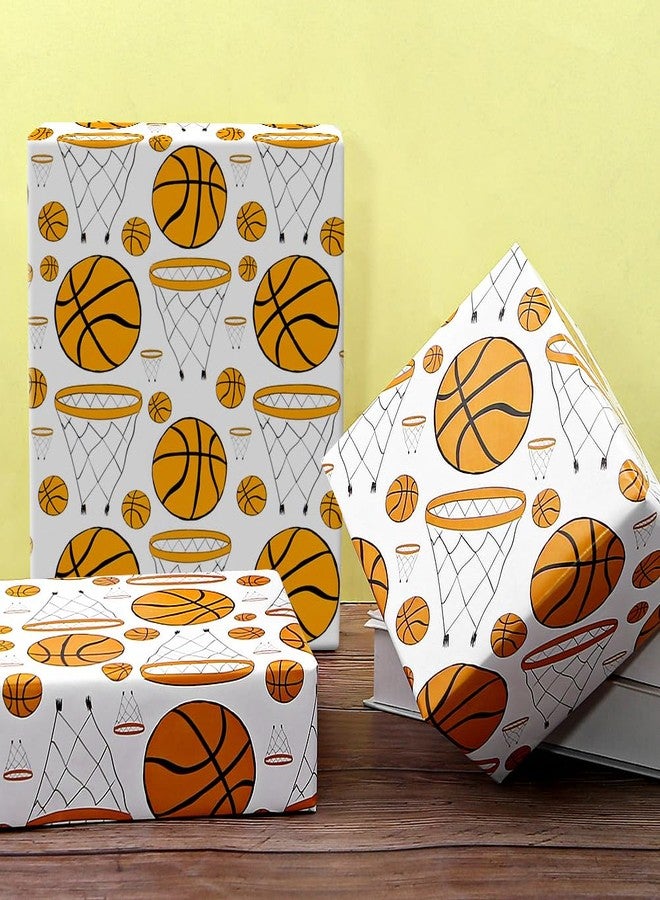 Boerni Basketball Wrapping Paper for Men Women, Large & Small Basketballs / Hoops Patterns on White Art Paper - Sports Theme Design for Basketball Player Kids Boys Girls Birthday Party Match Gift Wrap Paper - Image 5