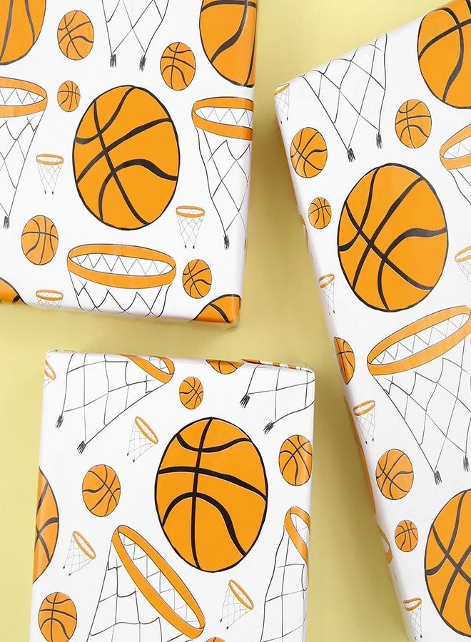 Boerni Basketball Wrapping Paper for Men Women, Large & Small Basketballs / Hoops Patterns on White Art Paper - Sports Theme Design for Basketball Player Kids Boys Girls Birthday Party Match Gift Wrap Paper - Image 4