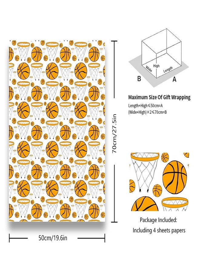 Boerni Basketball Wrapping Paper for Men Women, Large & Small Basketballs / Hoops Patterns on White Art Paper - Sports Theme Design for Basketball Player Kids Boys Girls Birthday Party Match Gift Wrap Paper - Image 2
