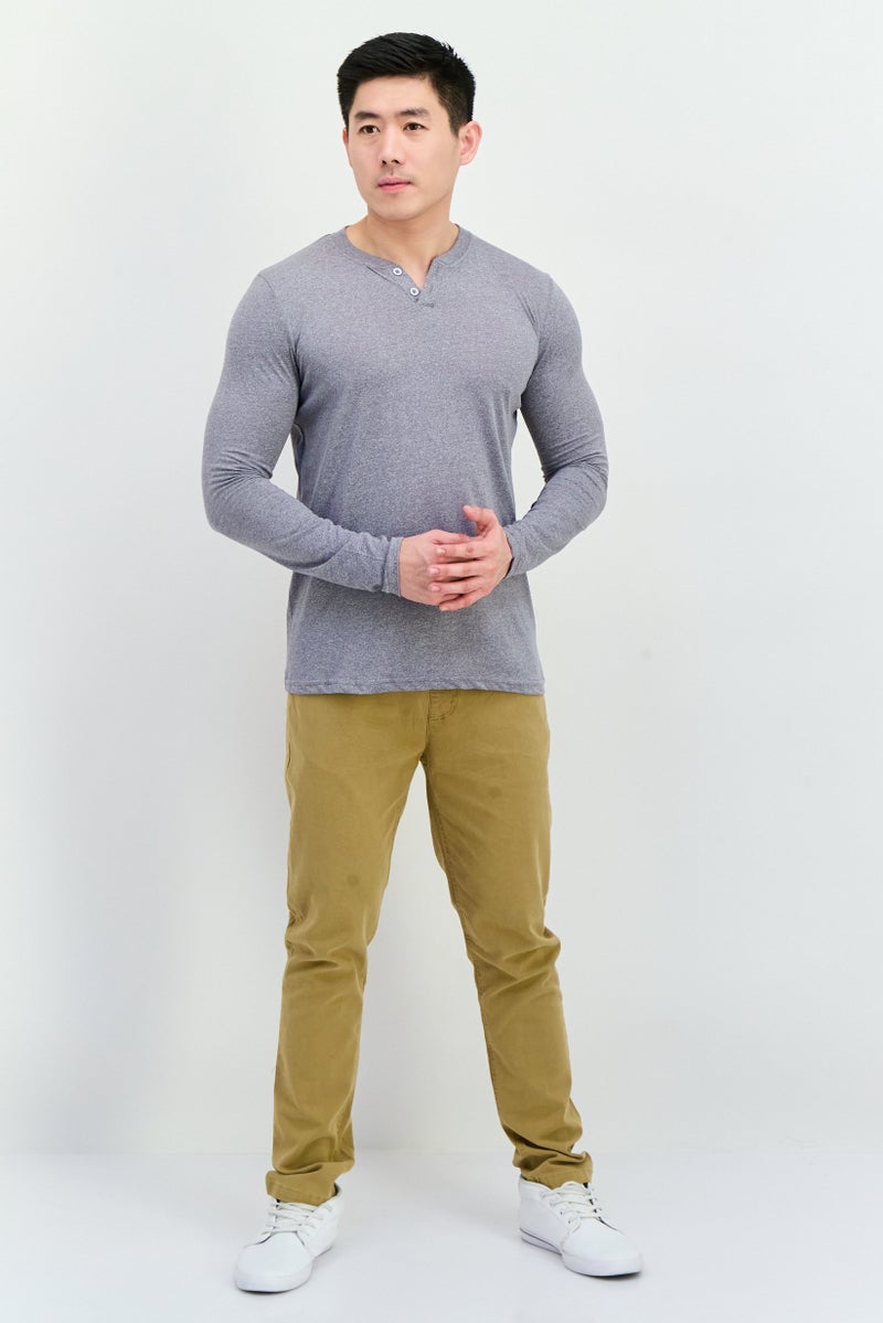 Blue Black Threads Men Henley Neck Heather Long Sleeves T-Shirts, Grey  - Image 4