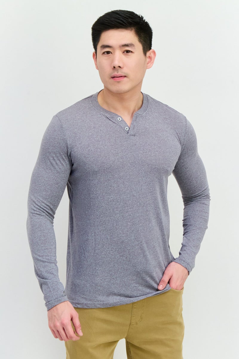 Blue Black Threads Men Henley Neck Heather Long Sleeves T-Shirts, Grey  - Image 1