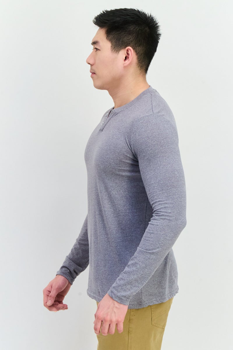 Blue Black Threads Men Henley Neck Heather Long Sleeves T-Shirts, Grey  - Image 2