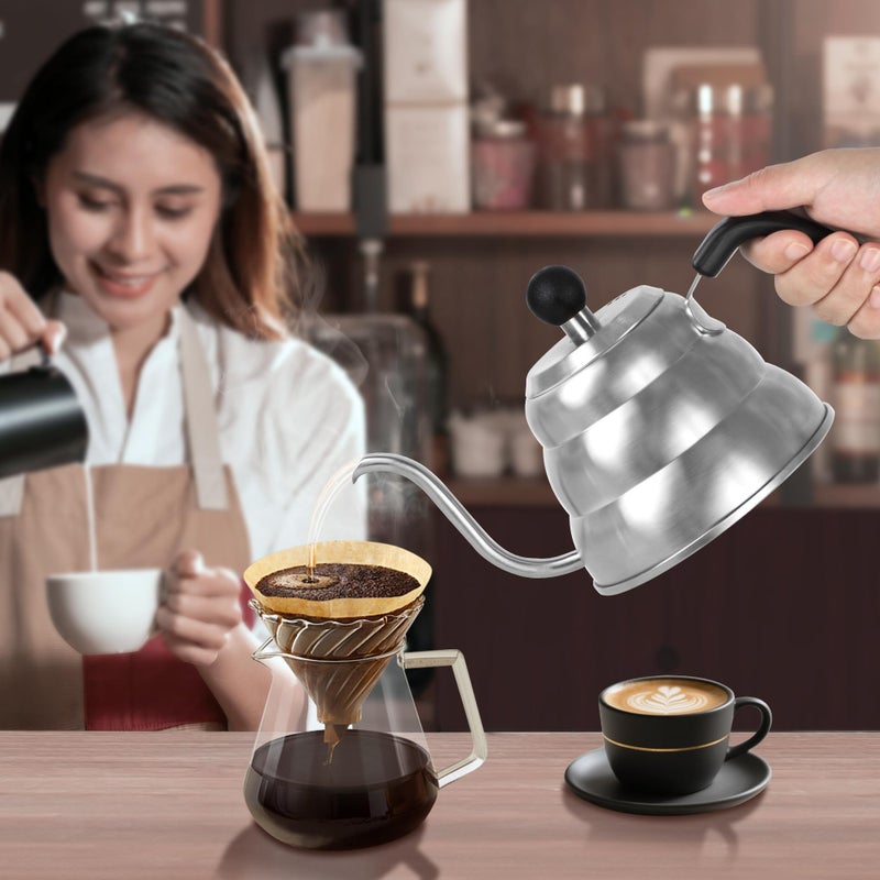 Apusu Stainless Steel Tea Kettle 800ml W/O Thermometer Gooseneck Kettle for Stovetop Pour Over Coffee Kettle Precision Pour Drip Spout Tea Pot 28oz,4 Cup,Silver,1Pack - Image 2
