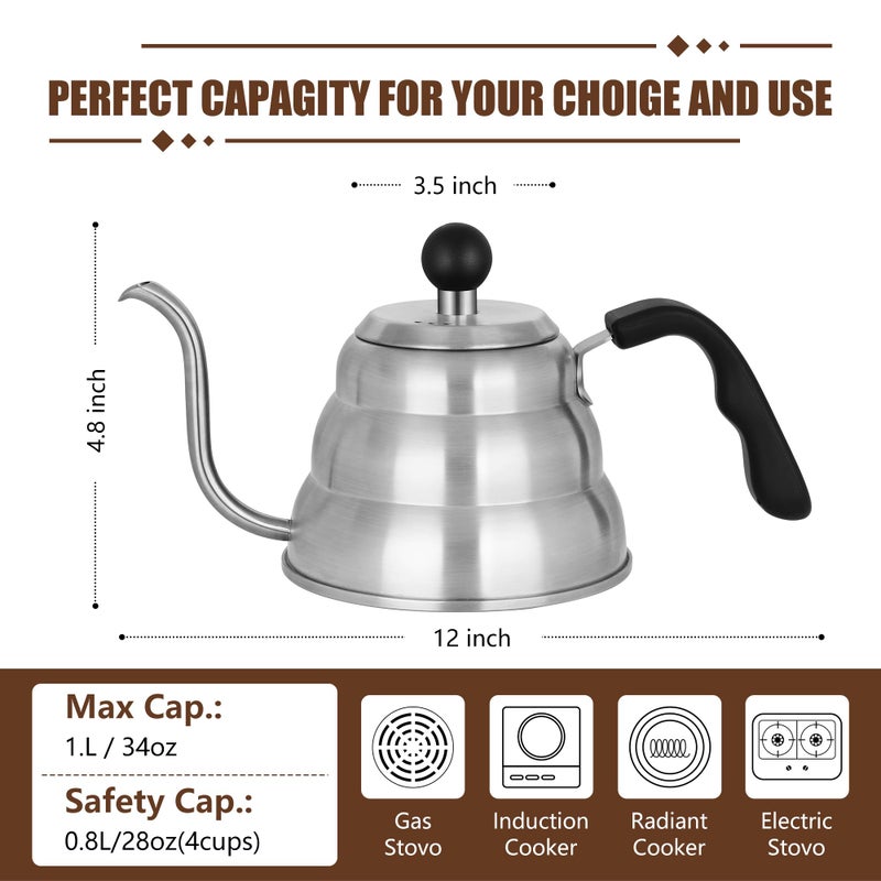 Apusu Stainless Steel Tea Kettle 800ml W/O Thermometer Gooseneck Kettle for Stovetop Pour Over Coffee Kettle Precision Pour Drip Spout Tea Pot 28oz,4 Cup,Silver,1Pack - Image 3