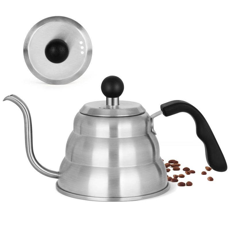 Apusu Stainless Steel Tea Kettle 800ml W/O Thermometer Gooseneck Kettle for Stovetop Pour Over Coffee Kettle Precision Pour Drip Spout Tea Pot 28oz,4 Cup,Silver,1Pack - Image 1