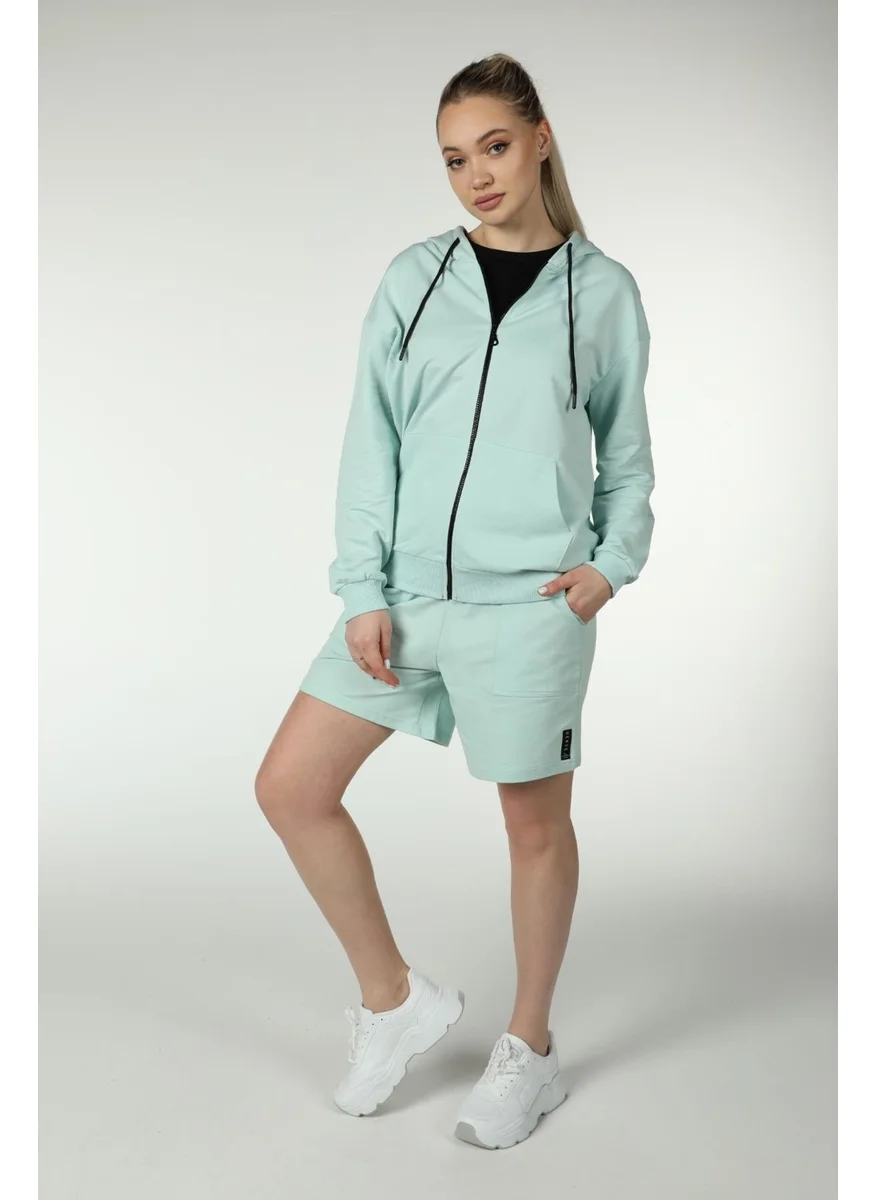 Defy'S Women's Hooded Zippered Oversize Sweatshirt Aqua Green