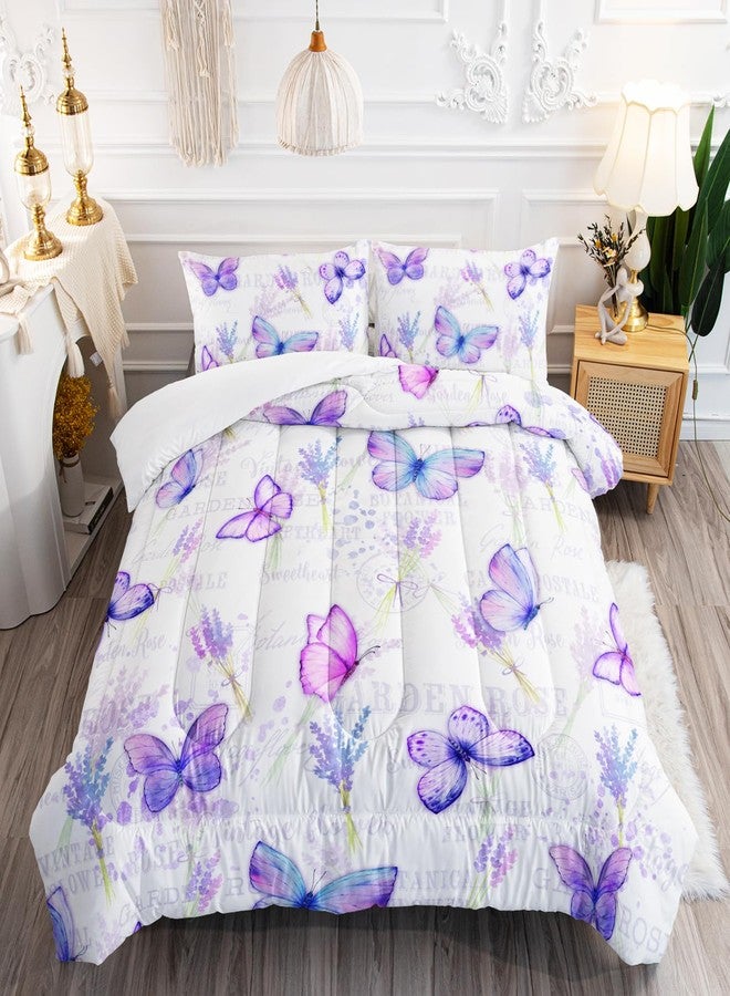 XYNHML Purple Butterfly Comforter Set Twin Size for Girls Kids Adults Lavender Flowers Pattern Bedding Set Aesthetics Butterflies Quilt Bed Set with 1 Comforter and 2 Pillowcases - Image 2