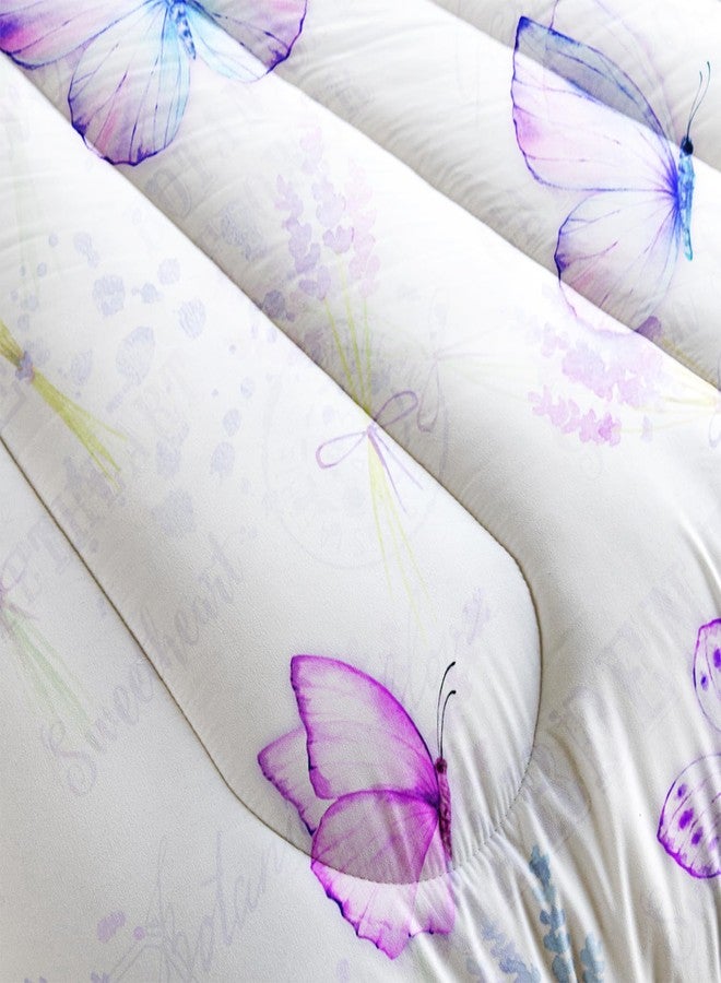 XYNHML Purple Butterfly Comforter Set Twin Size for Girls Kids Adults Lavender Flowers Pattern Bedding Set Aesthetics Butterflies Quilt Bed Set with 1 Comforter and 2 Pillowcases - Image 5