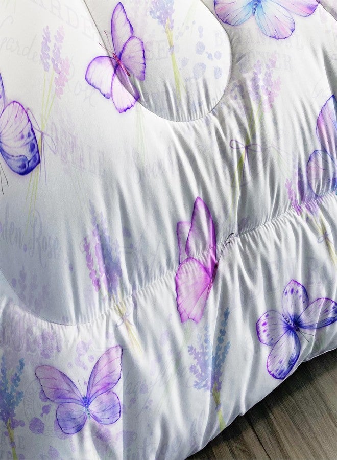 XYNHML Purple Butterfly Comforter Set Twin Size for Girls Kids Adults Lavender Flowers Pattern Bedding Set Aesthetics Butterflies Quilt Bed Set with 1 Comforter and 2 Pillowcases - Image 4