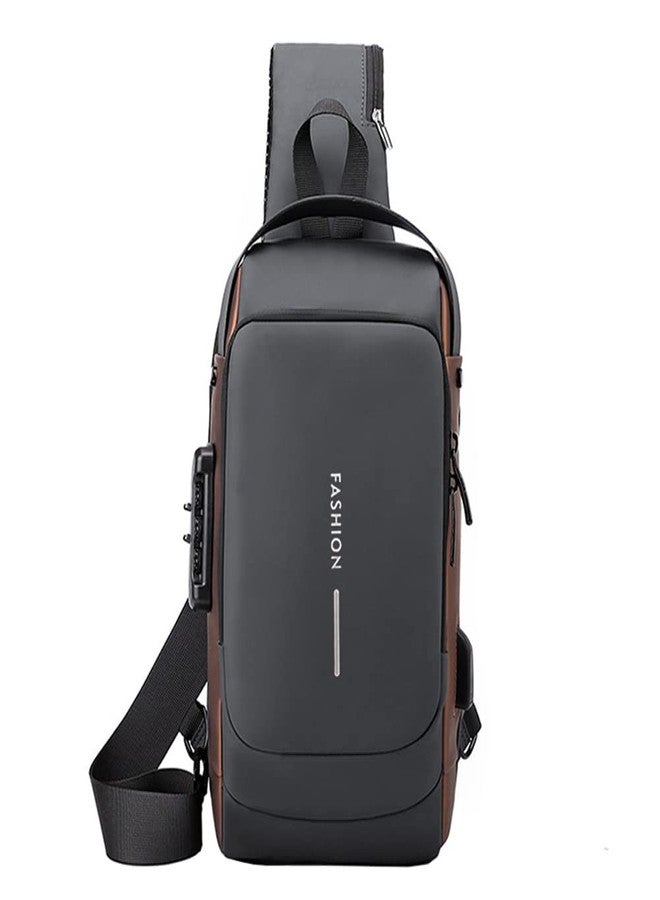 Cessfle,USB Charging Sport Sling Anti-Theft Shoulder Bag,Waterproof Anti Theft Sling Bag,Crossbody Bags Chest Daypack,Grey, Black, Daypack Backpacks - Image 1