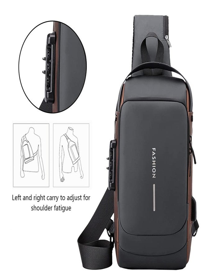 Cessfle,USB Charging Sport Sling Anti-Theft Shoulder Bag,Waterproof Anti Theft Sling Bag,Crossbody Bags Chest Daypack,Grey, Black, Daypack Backpacks - Image 4