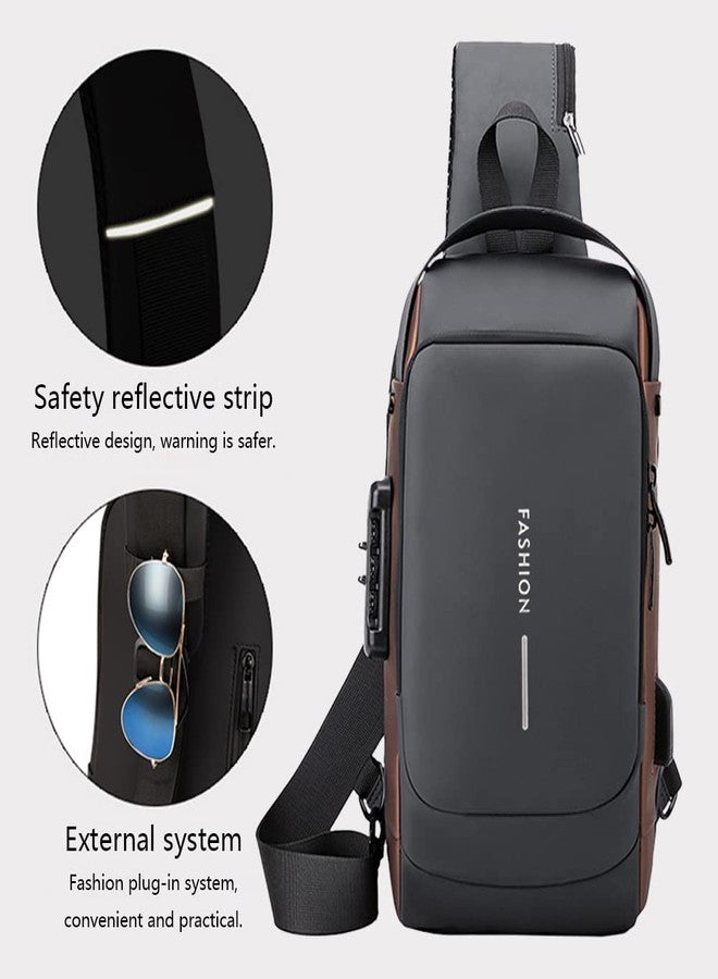 Cessfle,USB Charging Sport Sling Anti-Theft Shoulder Bag,Waterproof Anti Theft Sling Bag,Crossbody Bags Chest Daypack,Grey, Black, Daypack Backpacks - Image 5