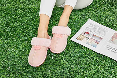 CLPP'LI Womens Slip on Faux Fur Warm Winter Mules Fluffy Suede Comfy Slippers-Pink-6 - Image 5