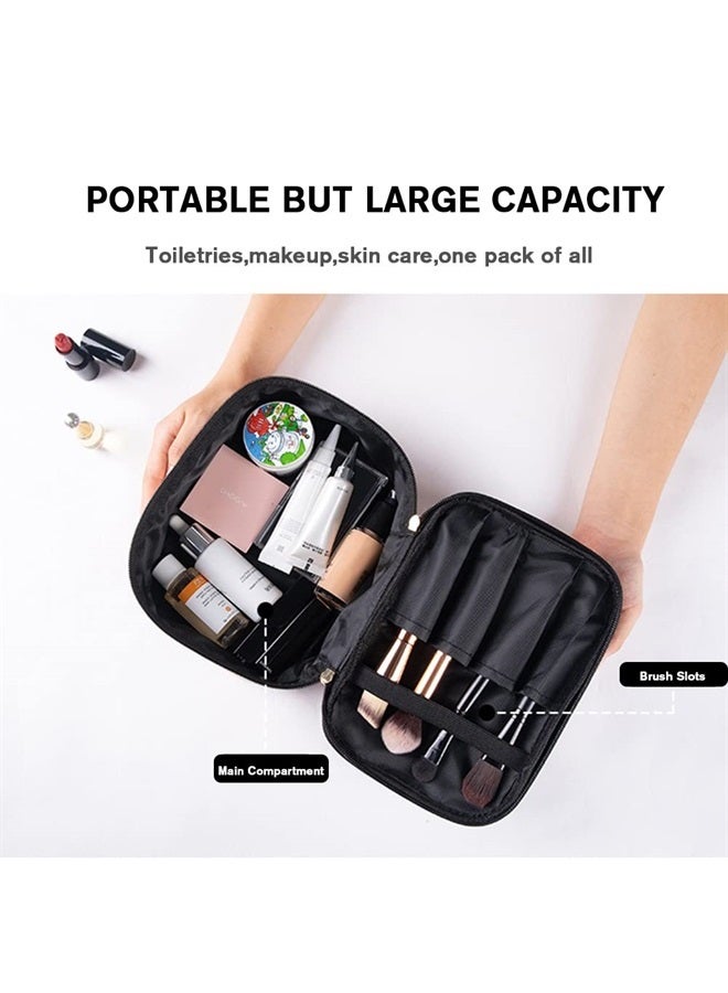 FITINI Makeup Bags Double Layer Travel Storage Cosmetic Cases Make-up Organizer Toiletry Bags Water-resistant for Women Makeup Brush Bag,Black Woven Pattern - Image 2