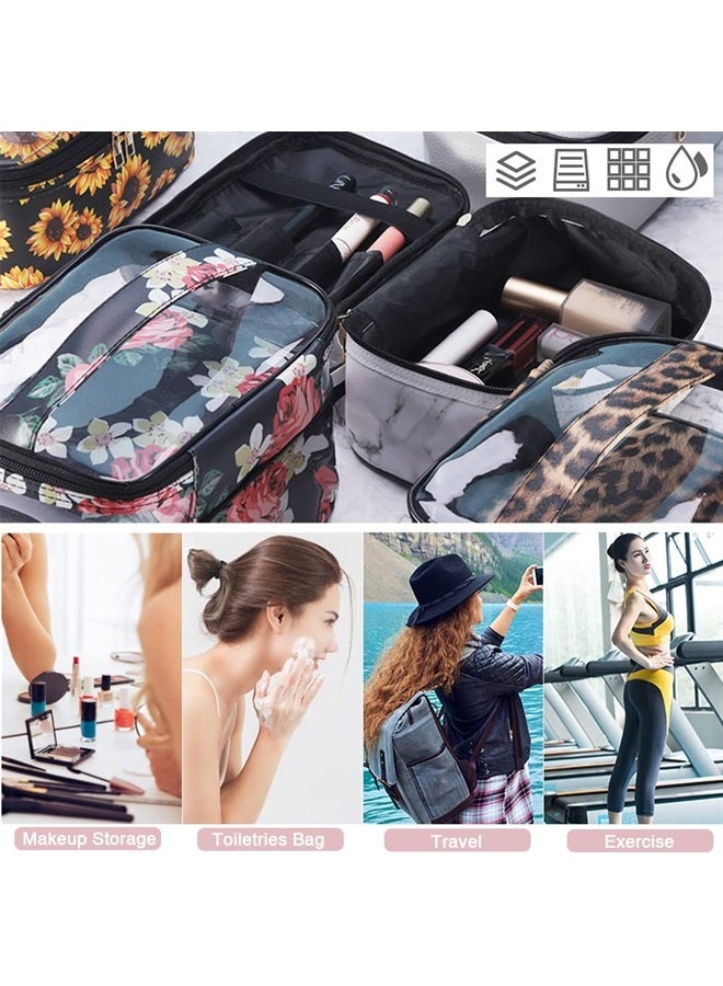 FITINI Makeup Bags Double Layer Travel Storage Cosmetic Cases Make-up Organizer Toiletry Bags Water-resistant for Women Makeup Brush Bag,Black Woven Pattern - Image 3