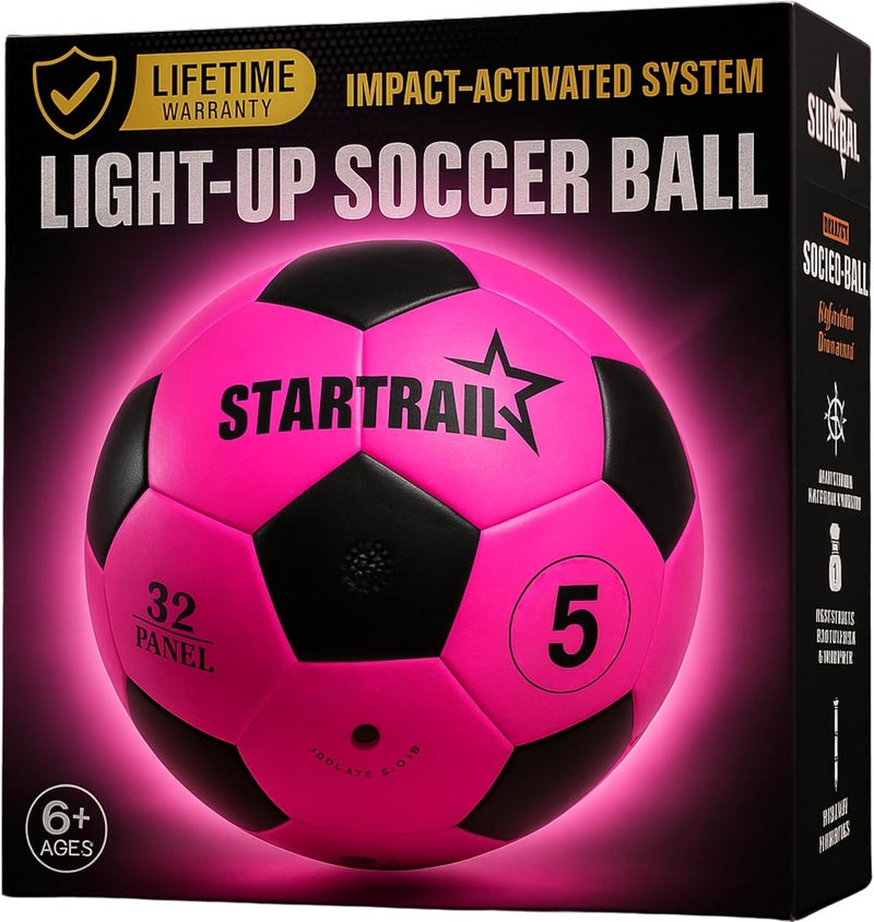 TOMLEON Glow in the Dark Soccer Ball | Sports Gift for Girls Ages 6-15 | LED Light-Up Ball with 3 Extra Batteries and Pump | Pre-Installed Batteries | Size 5 | Indoor & Outdoor Fun Gift for Kids & Teens 8-15 - Image 1