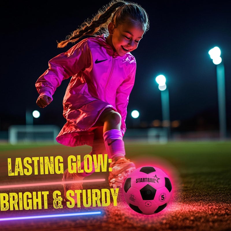 TOMLEON Glow in the Dark Soccer Ball | Sports Gift for Girls Ages 6-15 | LED Light-Up Ball with 3 Extra Batteries and Pump | Pre-Installed Batteries | Size 5 | Indoor & Outdoor Fun Gift for Kids & Teens 8-15 - Image 4