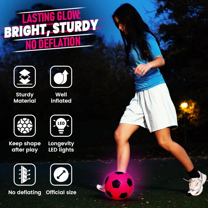 TOMLEON Glow in the Dark Soccer Ball | Sports Gift for Girls Ages 6-15 | LED Light-Up Ball with 3 Extra Batteries and Pump | Pre-Installed Batteries | Size 5 | Indoor & Outdoor Fun Gift for Kids & Teens 8-15 - Image 5