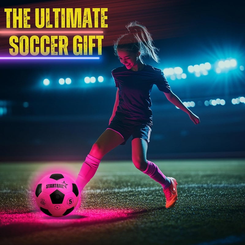 TOMLEON Glow in the Dark Soccer Ball | Sports Gift for Girls Ages 6-15 | LED Light-Up Ball with 3 Extra Batteries and Pump | Pre-Installed Batteries | Size 5 | Indoor & Outdoor Fun Gift for Kids & Teens 8-15 - Image 2