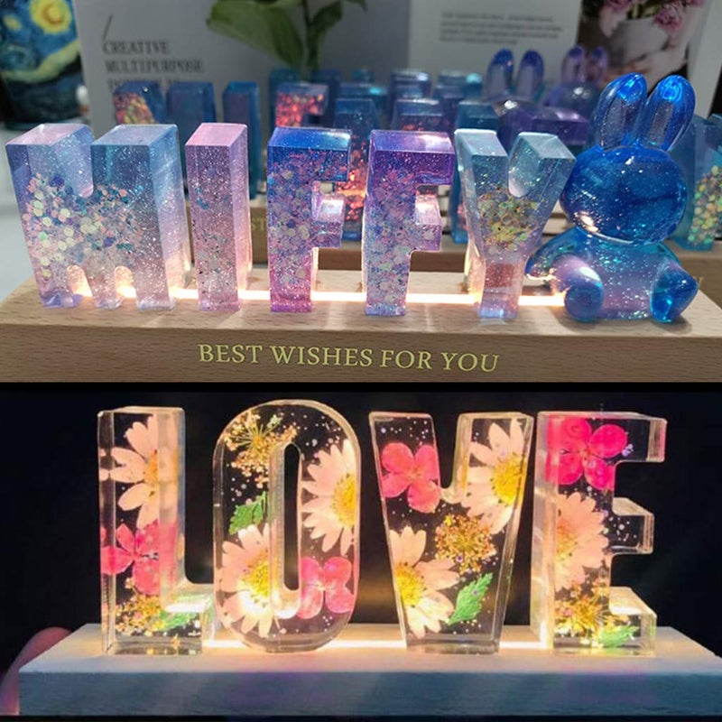 قاعدة عرض LED لفن الراتنج، قاعدة خشبية مستطيلة مضيئة من الكريستال، منارة ليلية - Image 5