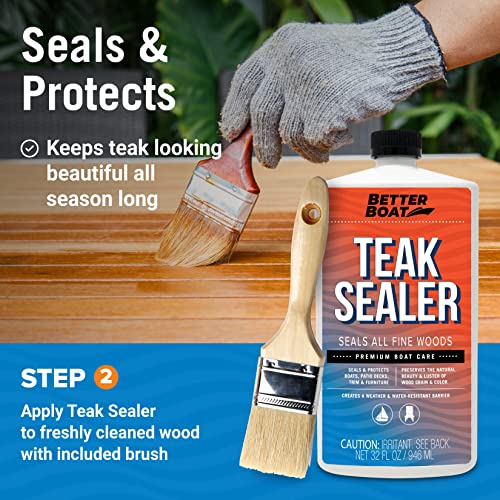 Better Boat Teak Cleaner and Sealer Kit, Includes Brightener, for Wood Restoration, Outdoor Furniture, Boats, Indoor Furniture, Shower Stools, Cleans, Restores, Seals Stains - Image 4
