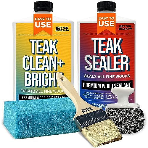 Better Boat Teak Cleaner and Sealer Kit, Includes Brightener, for Wood Restoration, Outdoor Furniture, Boats, Indoor Furniture, Shower Stools, Cleans, Restores, Seals Stains - Image 1