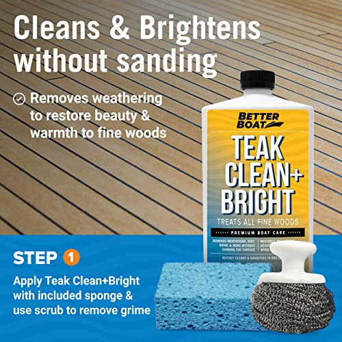 Better Boat Teak Cleaner and Sealer Kit, Includes Brightener, for Wood Restoration, Outdoor Furniture, Boats, Indoor Furniture, Shower Stools, Cleans, Restores, Seals Stains - Image 3