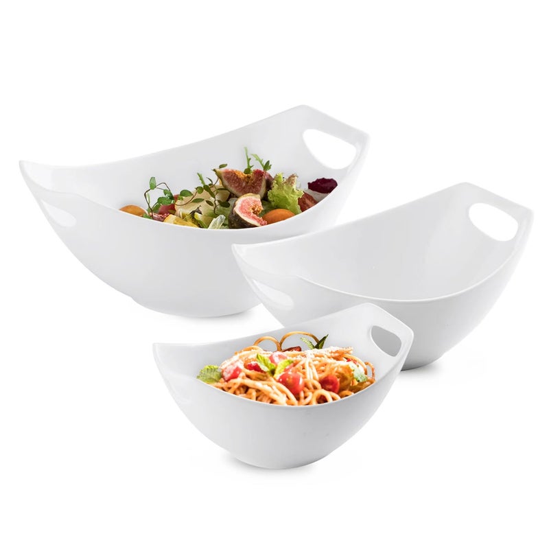 LAUCHUH Serving Bowls with Handles Porcelain Serving Dishes White Nesting Bowls Mixing Bowl Set Salad Bowls for Entertaining Party Housewarming Christmas Baby Shower Set of 3 152849 oz