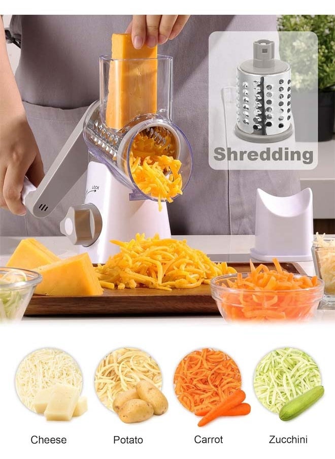 L&E Rotary Cheese Grater with Handle Vegetable Cheese Shredder Slicer Grater for Kitchen 3 Changeable Blades for Cheese Potato Zucchini Nuts Chocolate (Grey)  - Image 1