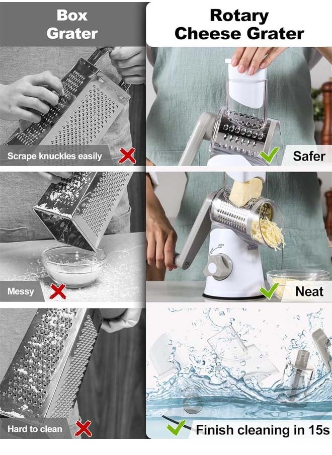 L&E Rotary Cheese Grater with Handle Vegetable Cheese Shredder Slicer Grater for Kitchen 3 Changeable Blades for Cheese Potato Zucchini Nuts Chocolate (Grey)  - Image 3