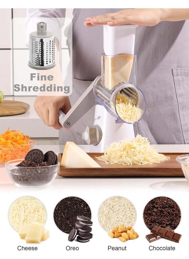 L&E Rotary Cheese Grater with Handle Vegetable Cheese Shredder Slicer Grater for Kitchen 3 Changeable Blades for Cheese Potato Zucchini Nuts Chocolate (Grey)  - Image 2