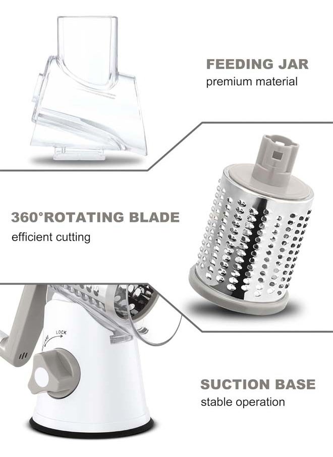 L&E Rotary Cheese Grater with Handle Vegetable Cheese Shredder Slicer Grater for Kitchen 3 Changeable Blades for Cheese Potato Zucchini Nuts Chocolate (Grey)  - Image 4