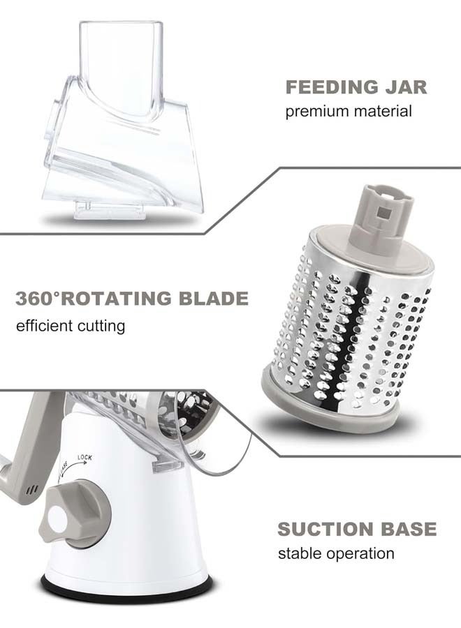Rotary Cheese Grater with Handle Vegetable Cheese Shredder Slicer Grater for Kitchen 3 Changeable Blades for Cheese Potato Zucchini Nuts Chocolate (Grey)
