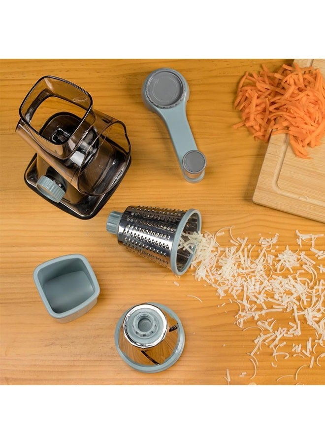 Rotary Cheese Grater with Handle Vegetable Cheese Shredder Slicer Grater for Kitchen 3 Changeable Blades for Cheese Potato Zucchini Nuts Chocolate (Grey)