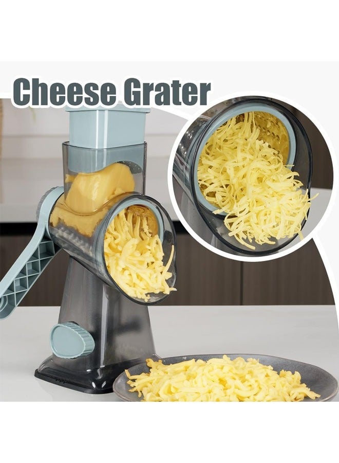 Rotary Cheese Grater with Handle Vegetable Cheese Shredder Slicer Grater for Kitchen 3 Changeable Blades for Cheese Potato Zucchini Nuts Chocolate (Grey)