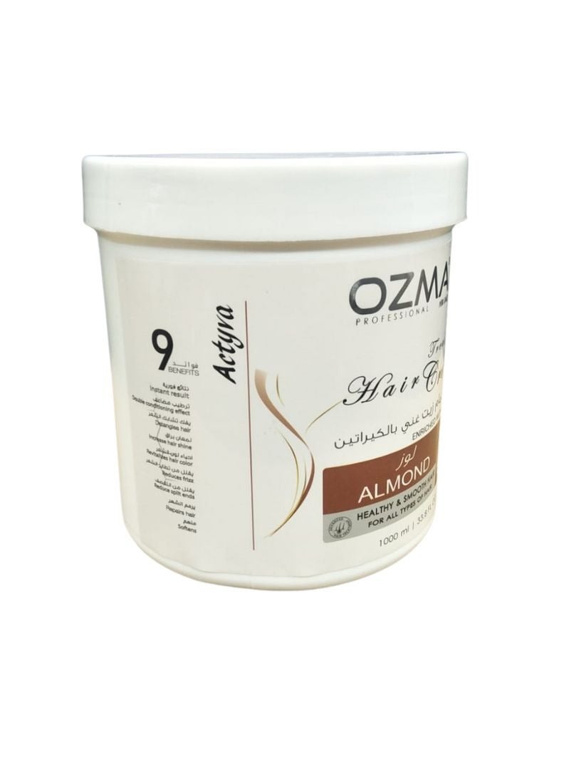 Ozma Professional أوزما أكتيفيا كريم مرطب ومعالج للشعر غني بالكيراتين بخلاصة اللوز المر. 1000 مل - Image 2