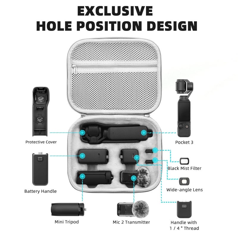 BRDRC Carrying Case for DJI Osmo Pocket 3 / Creator Combo, PU Hard Shell Storage Bag Portable Protective Case for DJI OSMO Pocket 3 Camera Accessories - Image 3