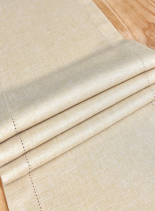NEWISHER Farmhouse Hemstitch Border Table Runner Faux Linen Rustic Table Runners Solid Beige Rectangle Table Decoration for Dining Coffee Table Home Kitchen Party 13x72 Inch - Image 5