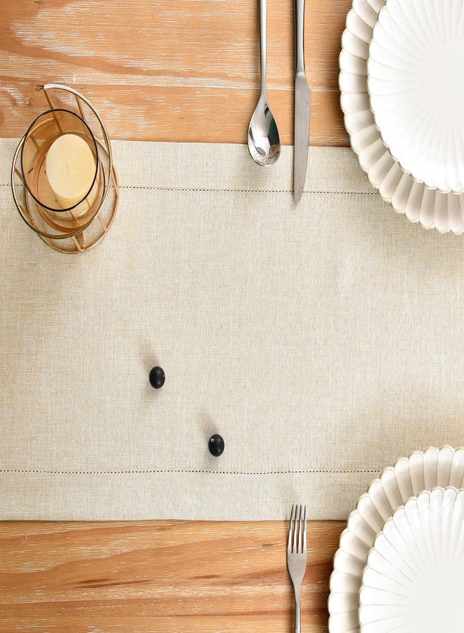 NEWISHER Farmhouse Hemstitch Border Table Runner Faux Linen Rustic Table Runners Solid Beige Rectangle Table Decoration for Dining Coffee Table Home Kitchen Party 13x72 Inch - Image 4