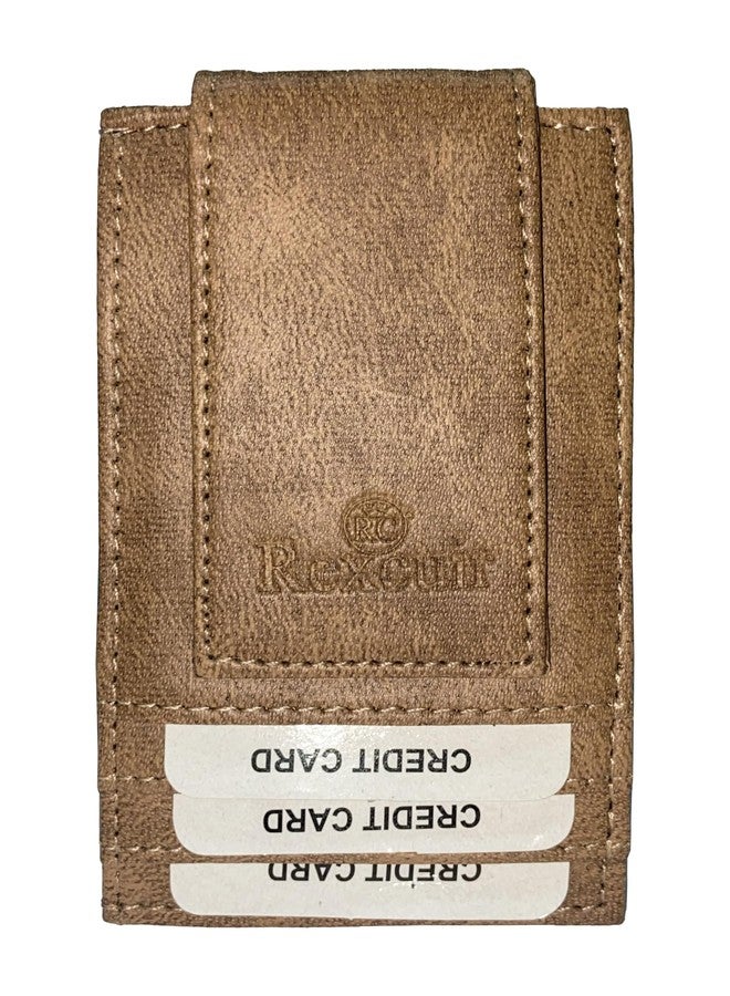 RC Rexcuir Vegan Leather Money Clip Wallet | Super Strong Magnetic Clip | Minimalist Money Clip | Slim Front Pocket Wallet RFID Blocking (Tan) - Image 1