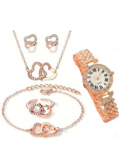 Women's Zircon Stone Jewelry Set ,Watch + Necklace + Bracelet + Ring + Earrings