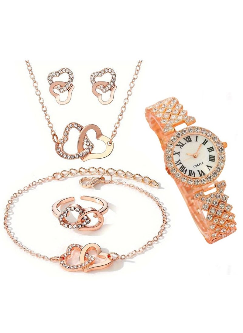 Generic - Women's Zircon Stone Jewelry Set ,Watch + Necklace + Bracelet + Ring + Earrings - Image 1