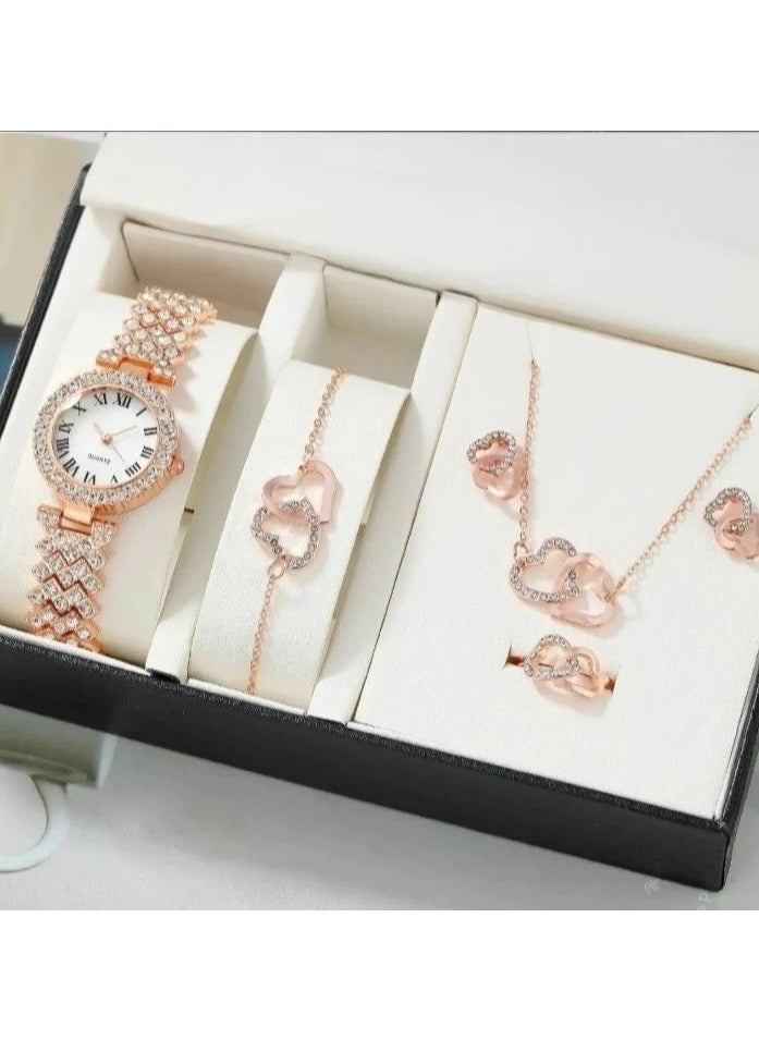 Generic - Women's Zircon Stone Jewelry Set ,Watch + Necklace + Bracelet + Ring + Earrings - Image 1