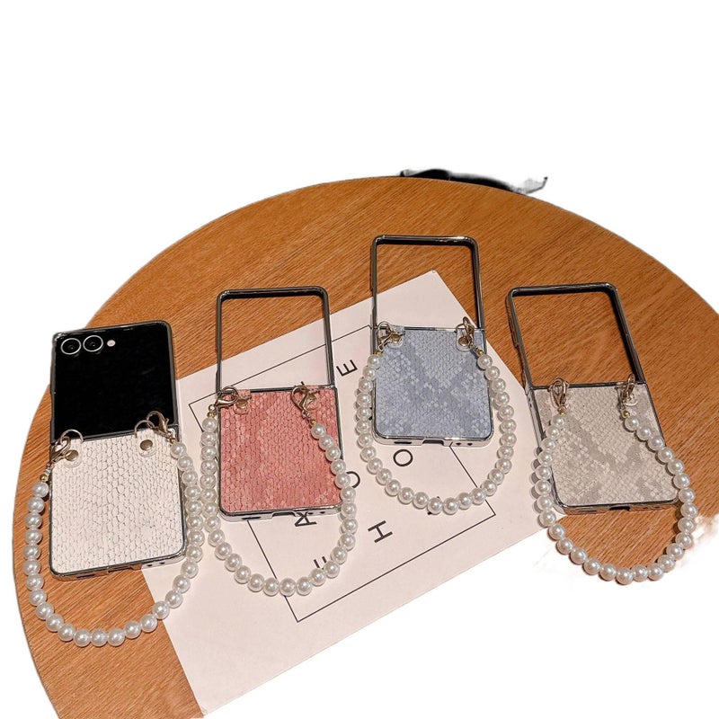 Drop Protection PC for huaweipurax with Electroplated Snake Pattern and Pearl Chain in Pink for Home Office - Image 2