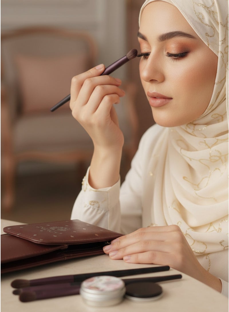 إينرجي مجموعة فرش مكياج العيون من إنرجي، مكونة من 5 قطع مع إسفنجة تنظيف وحقيبة جلدية - شعيرات صناعية ناعمة - Image 3