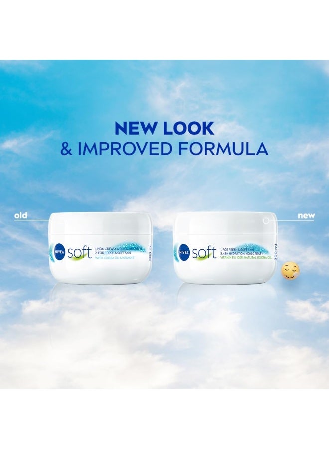 NIVEA Soft Light Moisturizer, 300 ml | Instant Hydration with Vitamin E & Jojoba Oil | Non-Greasy Cream for Face, Body and Hands | For Smooth, Healthy Skin - Image 3